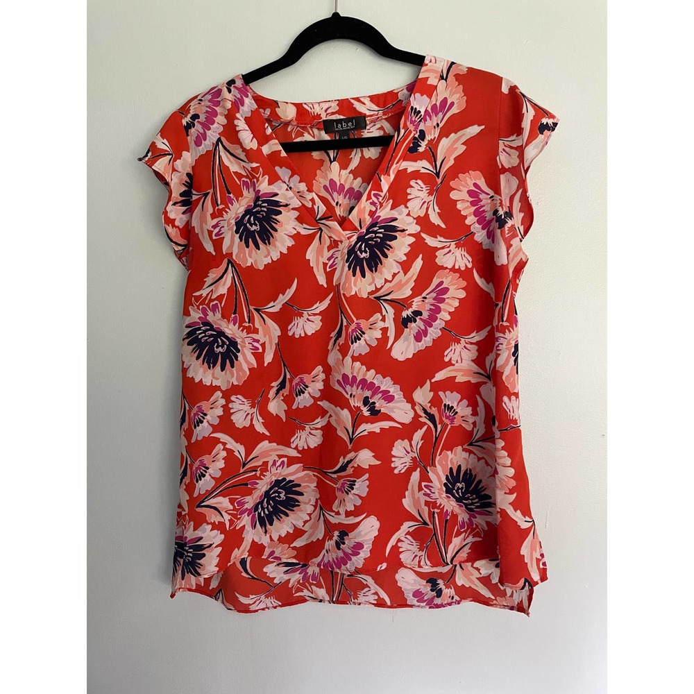 Women's Label Rachel Roy Orange Floral Shirt Size Large